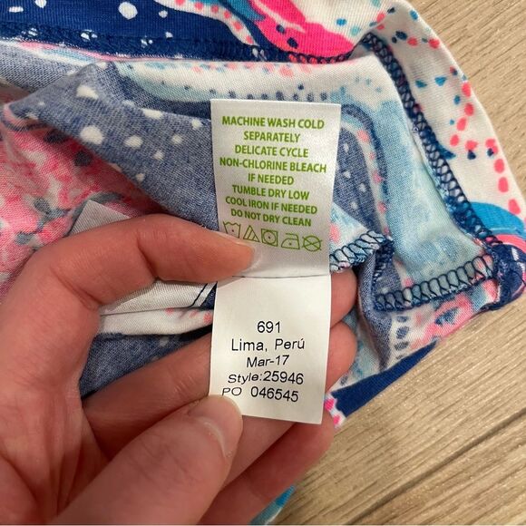 Lilly Pulitzer Dori Tee Blue Pink Starfish Scoop Neck Pima Cotton Size XXS - Picture 4 of 5